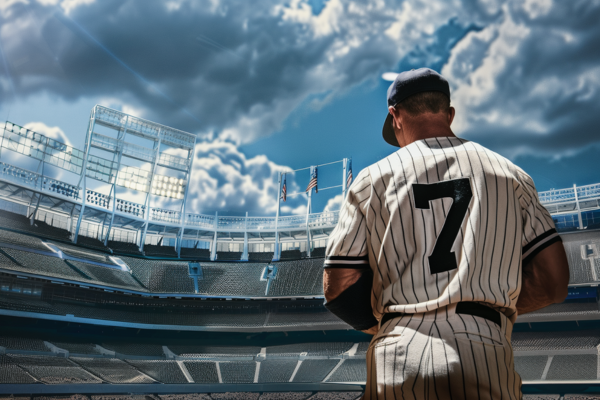 Mickey Mantle wearing iconic number 7 on his jersey